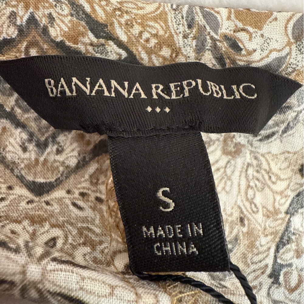 NWT Banana Republic Beige Patterned Tie Open Back Midi Dress with Ruffle Sleeves - Picture 7 of 11